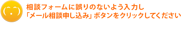 相談フォームに誤りのないよう入力し、「メール相談申し込み」ボタンをクリックしてください。